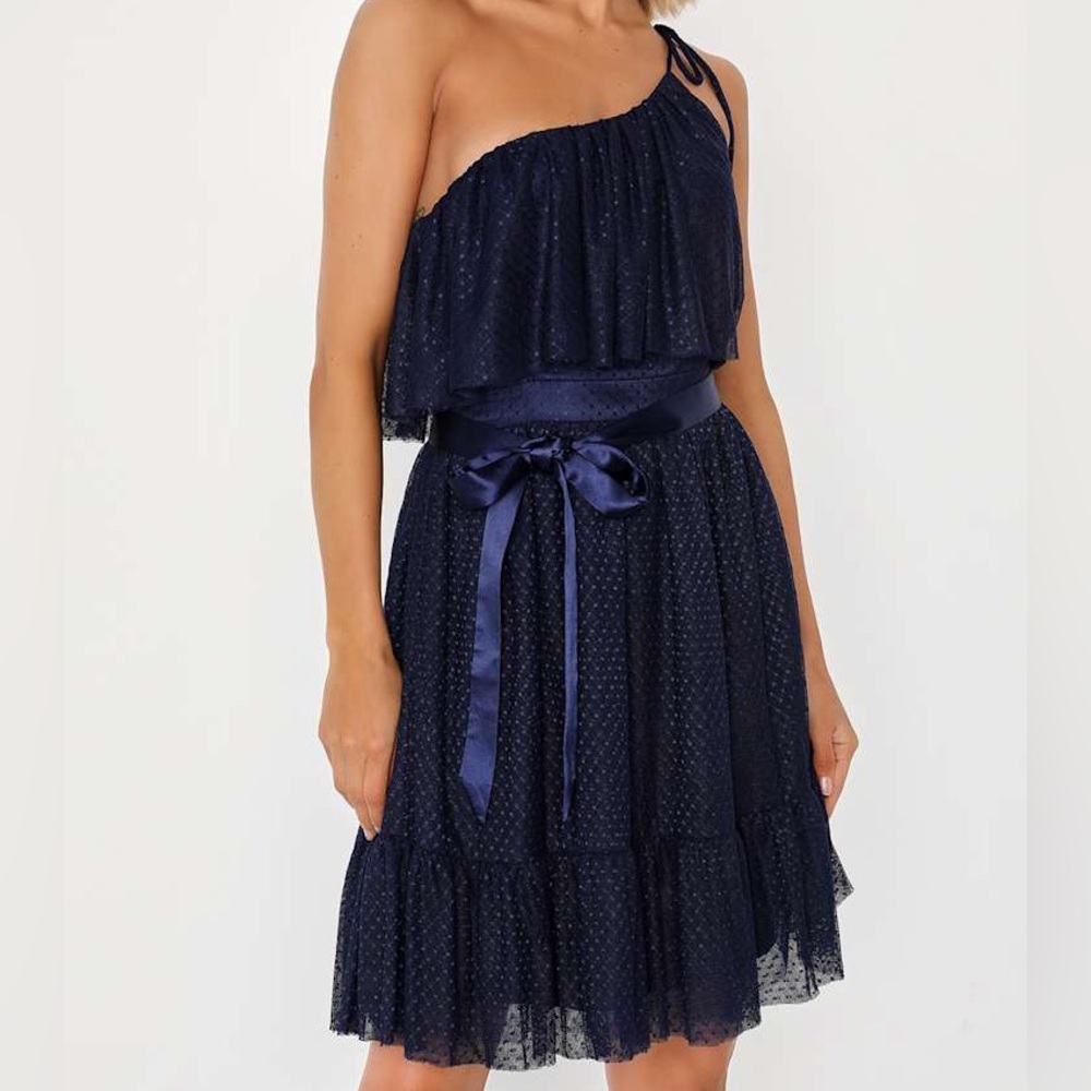 Lulus- NWT Navy Mesh One-Shoulder Mini Dress size Small